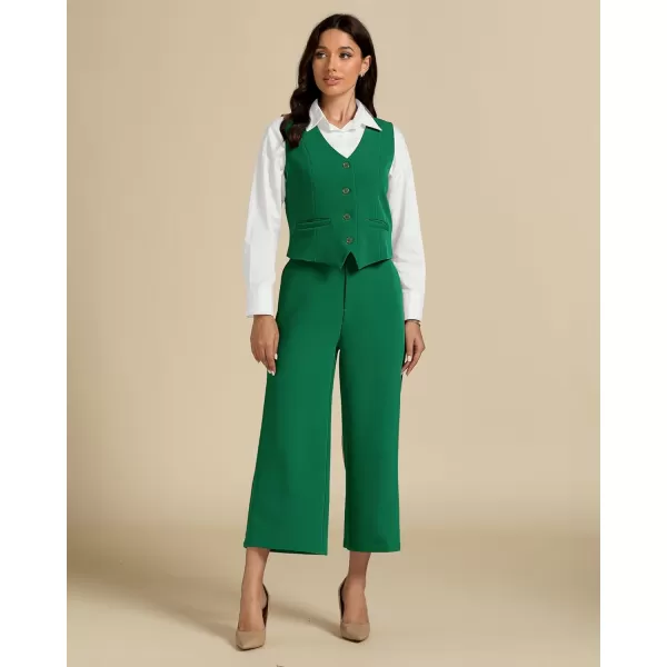 luvamia Pant Suits for Women Dressy Casual 2 Piece Sets Sleeveless Blazer Vest with Wide Leg Capri Pants Work OutfitJolly Green