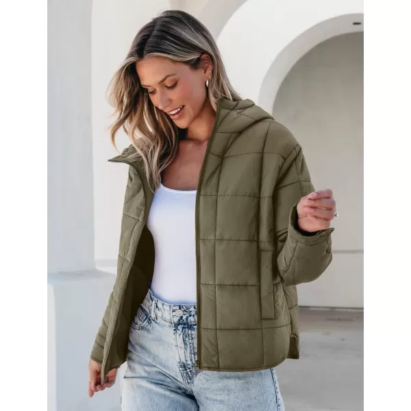 luvamia Puffer Jackets for Women Quilted Lightweight Coats Trendy Hooded Zip Up Casual Fall Puffy Jacket Coat PocketsArmy Green