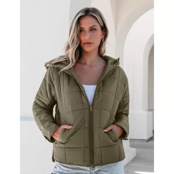 luvamia Puffer Jackets for Women Quilted Lightweight Coats Trendy Hooded Zip Up Casual Fall Puffy Jacket Coat PocketsArmy Green