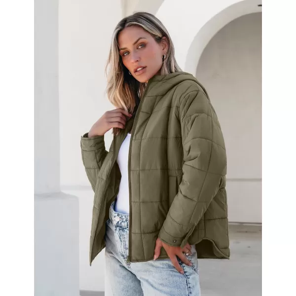 luvamia Puffer Jackets for Women Quilted Lightweight Coats Trendy Hooded Zip Up Casual Fall Puffy Jacket Coat PocketsArmy Green