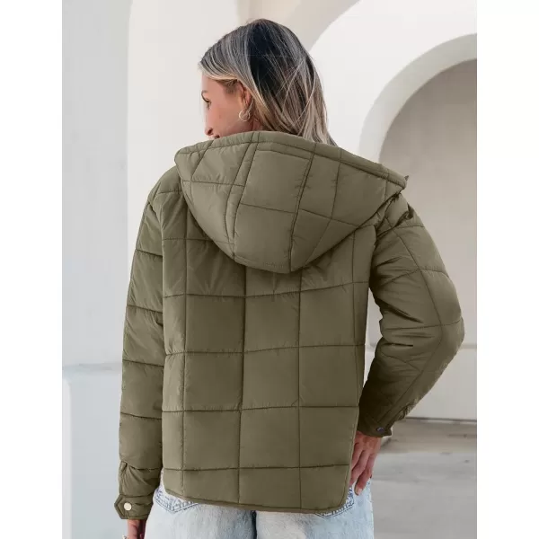 luvamia Puffer Jackets for Women Quilted Lightweight Coats Trendy Hooded Zip Up Casual Fall Puffy Jacket Coat PocketsArmy Green