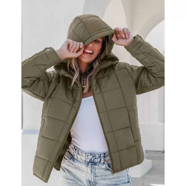 luvamia Puffer Jackets for Women Quilted Lightweight Coats Trendy Hooded Zip Up Casual Fall Puffy Jacket Coat PocketsArmy Green