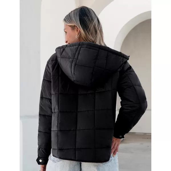 luvamia Puffer Jackets for Women Quilted Lightweight Coats Trendy Hooded Zip Up Casual Fall Puffy Jacket Coat PocketsBlack