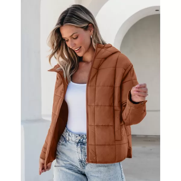 luvamia Puffer Jackets for Women Quilted Lightweight Coats Trendy Hooded Zip Up Casual Fall Puffy Jacket Coat PocketsBrown