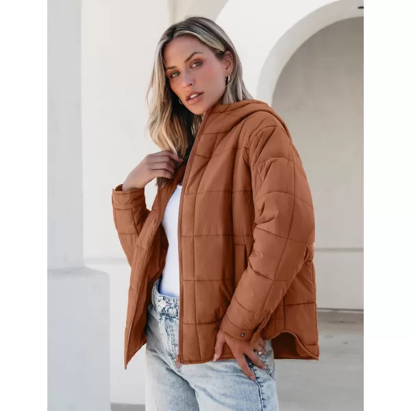 luvamia Puffer Jackets for Women Quilted Lightweight Coats Trendy Hooded Zip Up Casual Fall Puffy Jacket Coat PocketsBrown