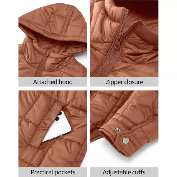 luvamia Puffer Jackets for Women Quilted Lightweight Coats Trendy Hooded Zip Up Casual Fall Puffy Jacket Coat PocketsBrown