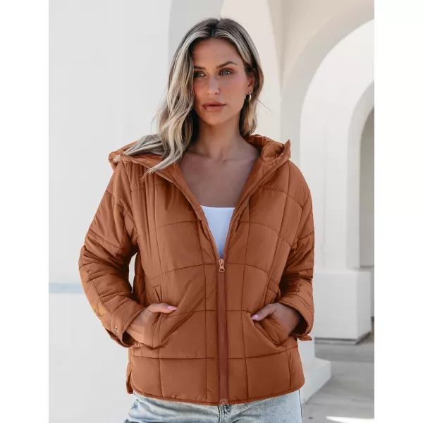 luvamia Puffer Jackets for Women Quilted Lightweight Coats Trendy Hooded Zip Up Casual Fall Puffy Jacket Coat PocketsBrown