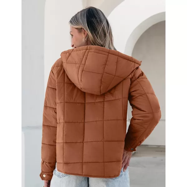 luvamia Puffer Jackets for Women Quilted Lightweight Coats Trendy Hooded Zip Up Casual Fall Puffy Jacket Coat PocketsBrown