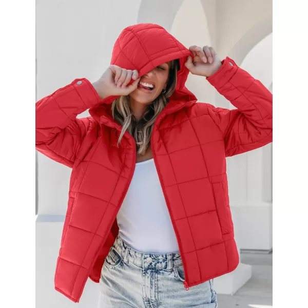 luvamia Puffer Jackets for Women Quilted Lightweight Coats Trendy Hooded Zip Up Casual Fall Puffy Jacket Coat PocketsCherry Tomato