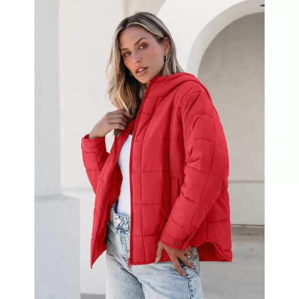 luvamia Puffer Jackets for Women Quilted Lightweight Coats Trendy Hooded Zip Up Casual Fall Puffy Jacket Coat PocketsCherry Tomato