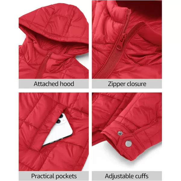 luvamia Puffer Jackets for Women Quilted Lightweight Coats Trendy Hooded Zip Up Casual Fall Puffy Jacket Coat PocketsCherry Tomato