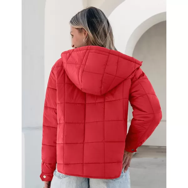 luvamia Puffer Jackets for Women Quilted Lightweight Coats Trendy Hooded Zip Up Casual Fall Puffy Jacket Coat PocketsCherry Tomato