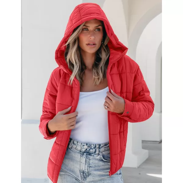 luvamia Puffer Jackets for Women Quilted Lightweight Coats Trendy Hooded Zip Up Casual Fall Puffy Jacket Coat PocketsCherry Tomato