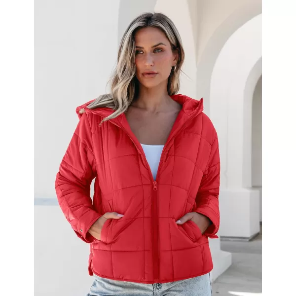 luvamia Puffer Jackets for Women Quilted Lightweight Coats Trendy Hooded Zip Up Casual Fall Puffy Jacket Coat PocketsCherry Tomato