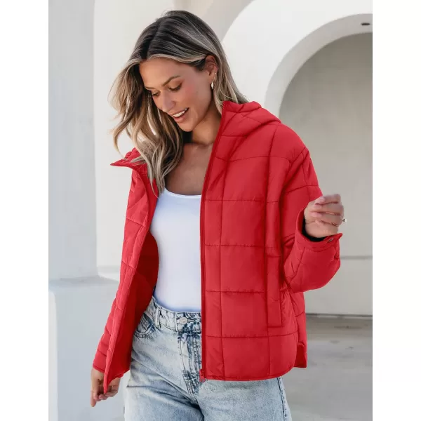 luvamia Puffer Jackets for Women Quilted Lightweight Coats Trendy Hooded Zip Up Casual Fall Puffy Jacket Coat PocketsCherry Tomato