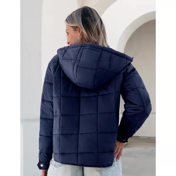 luvamia Puffer Jackets for Women Quilted Lightweight Coats Trendy Hooded Zip Up Casual Fall Puffy Jacket Coat PocketsNavy Blue