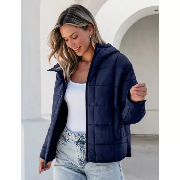 luvamia Puffer Jackets for Women Quilted Lightweight Coats Trendy Hooded Zip Up Casual Fall Puffy Jacket Coat PocketsNavy Blue