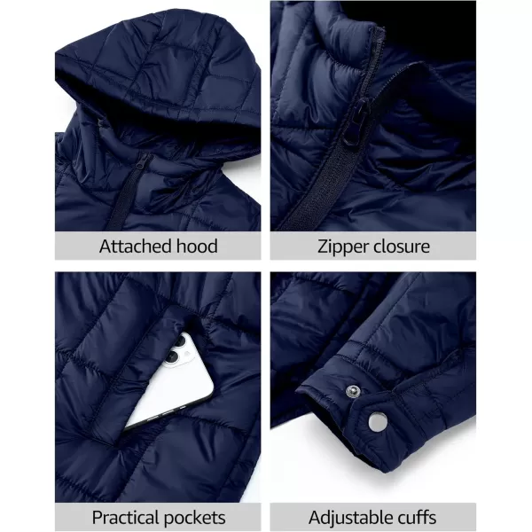 luvamia Puffer Jackets for Women Quilted Lightweight Coats Trendy Hooded Zip Up Casual Fall Puffy Jacket Coat PocketsNavy Blue