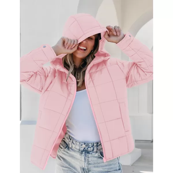 luvamia Puffer Jackets for Women Quilted Lightweight Coats Trendy Hooded Zip Up Casual Fall Puffy Jacket Coat PocketsPeach Blossom Pink