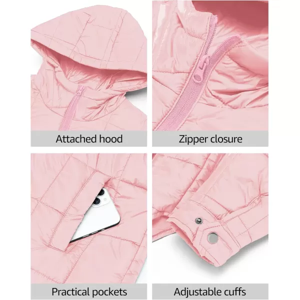 luvamia Puffer Jackets for Women Quilted Lightweight Coats Trendy Hooded Zip Up Casual Fall Puffy Jacket Coat PocketsPeach Blossom Pink