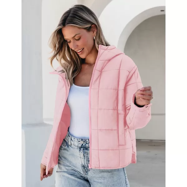 luvamia Puffer Jackets for Women Quilted Lightweight Coats Trendy Hooded Zip Up Casual Fall Puffy Jacket Coat PocketsPeach Blossom Pink