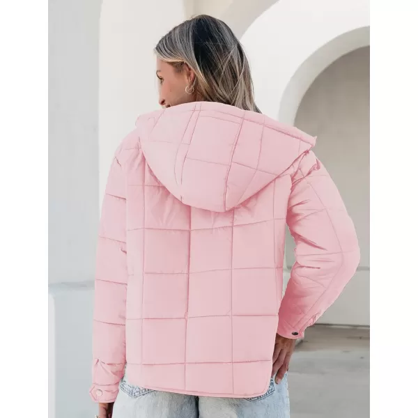 luvamia Puffer Jackets for Women Quilted Lightweight Coats Trendy Hooded Zip Up Casual Fall Puffy Jacket Coat PocketsPeach Blossom Pink