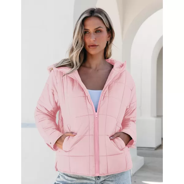 luvamia Puffer Jackets for Women Quilted Lightweight Coats Trendy Hooded Zip Up Casual Fall Puffy Jacket Coat PocketsPeach Blossom Pink