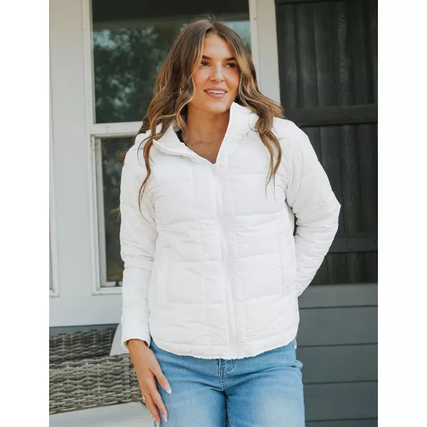 luvamia Puffer Jackets for Women Quilted Lightweight Coats Trendy Hooded Zip Up Casual Fall Puffy Jacket Coat PocketsWhite