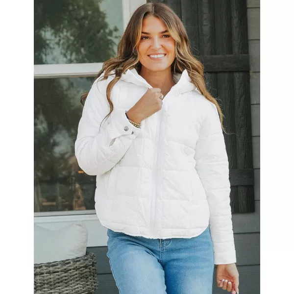 luvamia Puffer Jackets for Women Quilted Lightweight Coats Trendy Hooded Zip Up Casual Fall Puffy Jacket Coat PocketsWhite