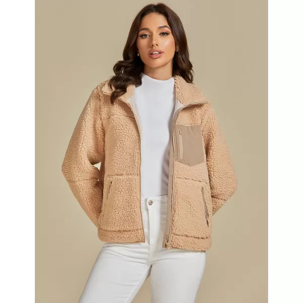 luvamia Sherpa Jackets for Women Trendy Zip Up Long Sleeve Winter Fall Casual Warm Fleece Coat Jackets with PocketsBeige