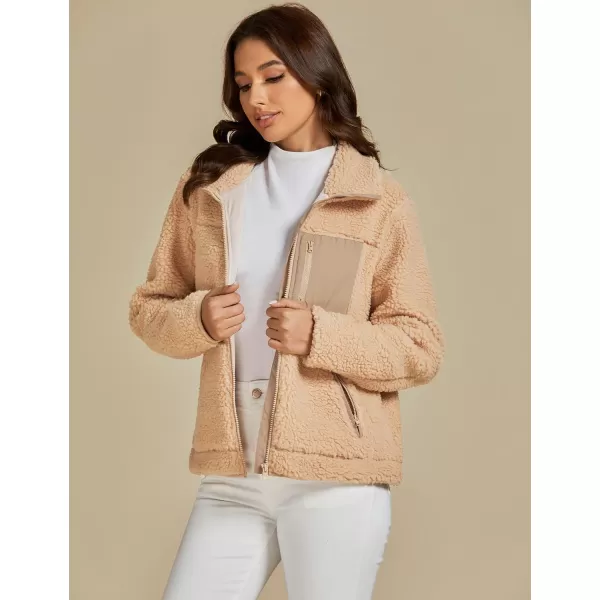 luvamia Sherpa Jackets for Women Trendy Zip Up Long Sleeve Winter Fall Casual Warm Fleece Coat Jackets with PocketsBeige