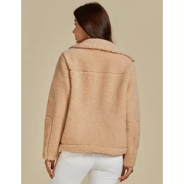 luvamia Sherpa Jackets for Women Trendy Zip Up Long Sleeve Winter Fall Casual Warm Fleece Coat Jackets with PocketsBeige