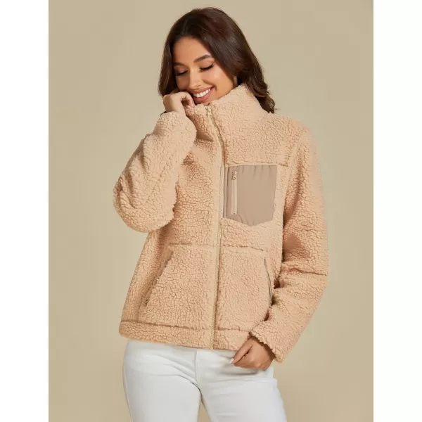 luvamia Sherpa Jackets for Women Trendy Zip Up Long Sleeve Winter Fall Casual Warm Fleece Coat Jackets with PocketsBeige