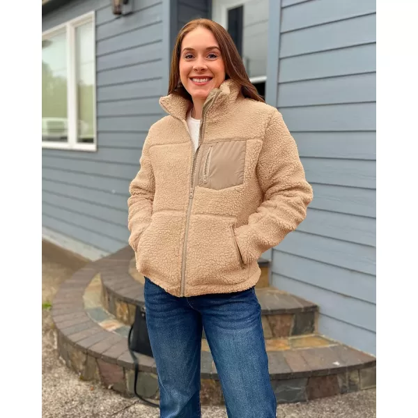 luvamia Sherpa Jackets for Women Trendy Zip Up Long Sleeve Winter Fall Casual Warm Fleece Coat Jackets with PocketsBeige