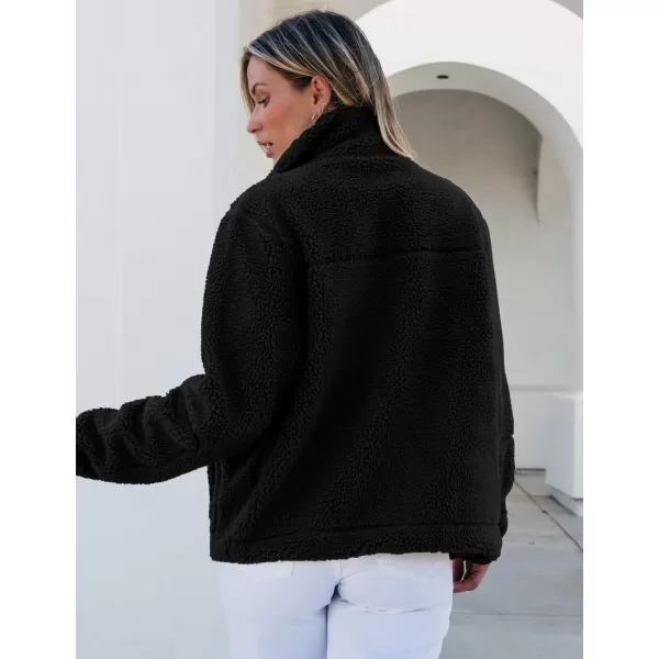 luvamia Sherpa Jackets for Women Trendy Zip Up Long Sleeve Winter Fall Casual Warm Fleece Coat Jackets with PocketsBlack