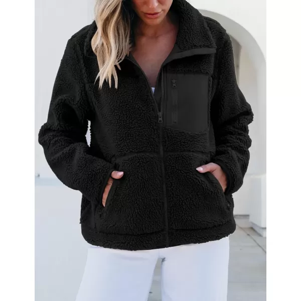 luvamia Sherpa Jackets for Women Trendy Zip Up Long Sleeve Winter Fall Casual Warm Fleece Coat Jackets with PocketsBlack