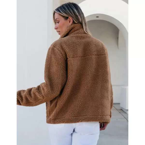 luvamia Sherpa Jackets for Women Trendy Zip Up Long Sleeve Winter Fall Casual Warm Fleece Coat Jackets with PocketsCamel