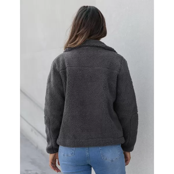 luvamia Sherpa Jackets for Women Trendy Zip Up Long Sleeve Winter Fall Casual Warm Fleece Coat Jackets with PocketsDark Gray