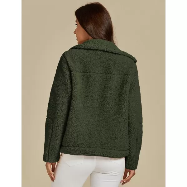 luvamia Sherpa Jackets for Women Trendy Zip Up Long Sleeve Winter Fall Casual Warm Fleece Coat Jackets with PocketsGreen