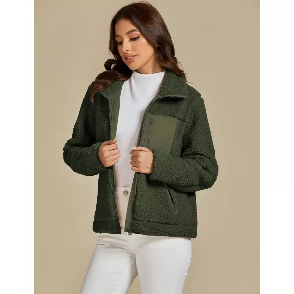 luvamia Sherpa Jackets for Women Trendy Zip Up Long Sleeve Winter Fall Casual Warm Fleece Coat Jackets with PocketsGreen