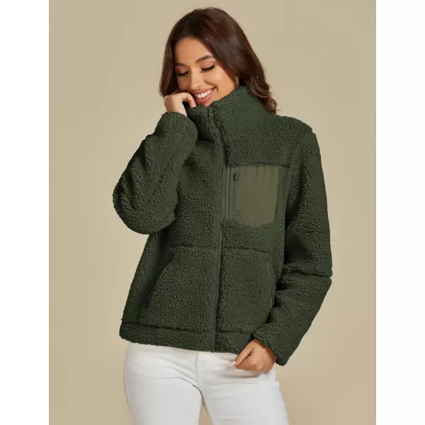 luvamia Sherpa Jackets for Women Trendy Zip Up Long Sleeve Winter Fall Casual Warm Fleece Coat Jackets with PocketsGreen