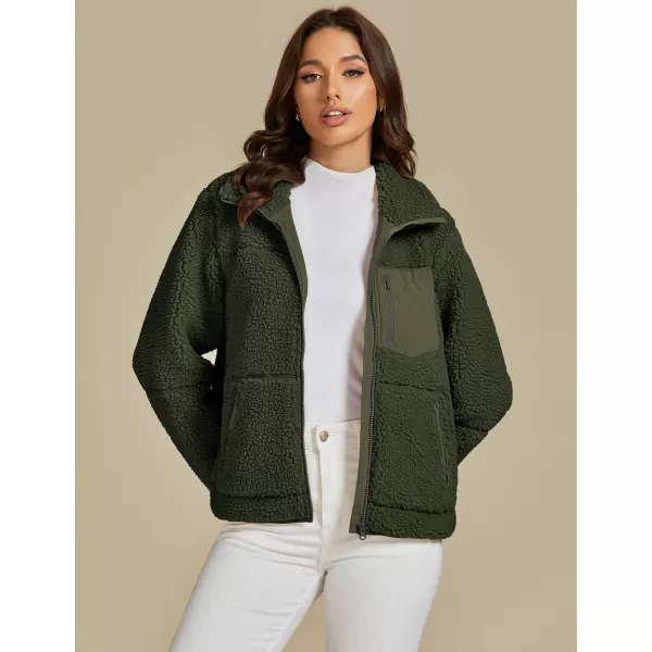 luvamia Sherpa Jackets for Women Trendy Zip Up Long Sleeve Winter Fall Casual Warm Fleece Coat Jackets with PocketsGreen