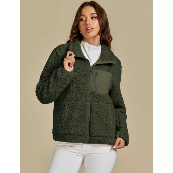 luvamia Sherpa Jackets for Women Trendy Zip Up Long Sleeve Winter Fall Casual Warm Fleece Coat Jackets with PocketsGreen