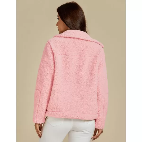 luvamia Sherpa Jackets for Women Trendy Zip Up Long Sleeve Winter Fall Casual Warm Fleece Coat Jackets with PocketsPink