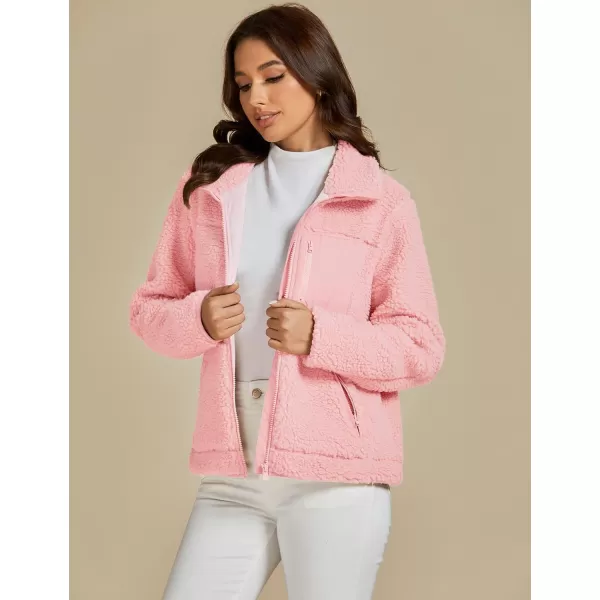 luvamia Sherpa Jackets for Women Trendy Zip Up Long Sleeve Winter Fall Casual Warm Fleece Coat Jackets with PocketsPink