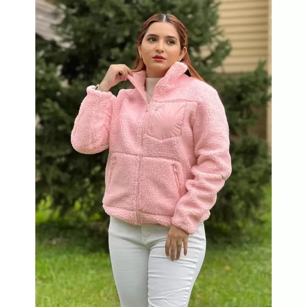 luvamia Sherpa Jackets for Women Trendy Zip Up Long Sleeve Winter Fall Casual Warm Fleece Coat Jackets with PocketsPink