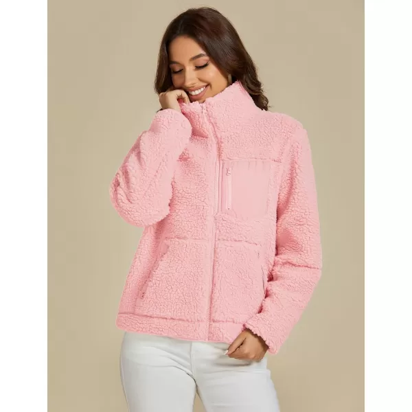 luvamia Sherpa Jackets for Women Trendy Zip Up Long Sleeve Winter Fall Casual Warm Fleece Coat Jackets with PocketsPink