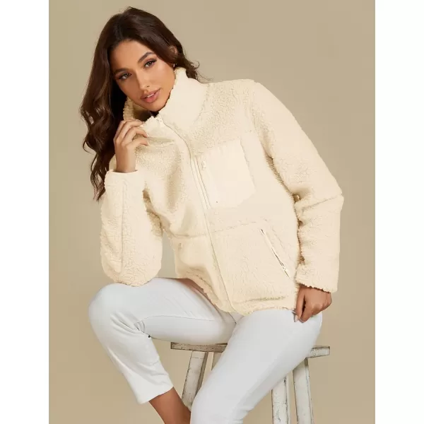 luvamia Sherpa Jackets for Women Trendy Zip Up Long Sleeve Winter Fall Casual Warm Fleece Coat Jackets with PocketsVanilla Ice