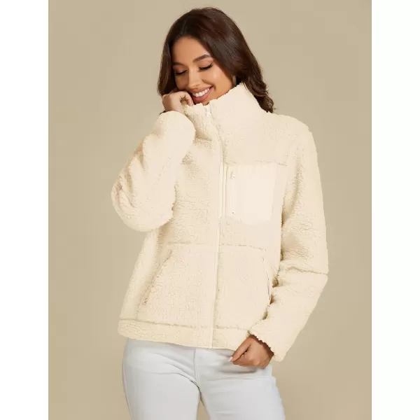 luvamia Sherpa Jackets for Women Trendy Zip Up Long Sleeve Winter Fall Casual Warm Fleece Coat Jackets with PocketsVanilla Ice