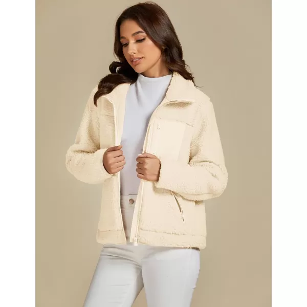 luvamia Sherpa Jackets for Women Trendy Zip Up Long Sleeve Winter Fall Casual Warm Fleece Coat Jackets with PocketsVanilla Ice